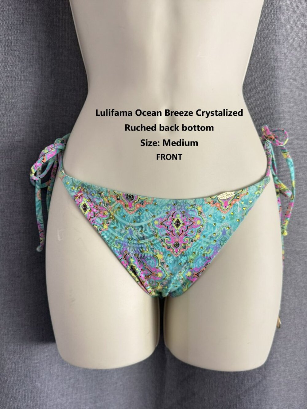 LuliFama Crystallized Seamless Wavy Ruched Back Tie Side Bottom